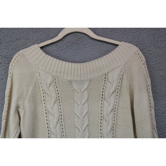 Guess Long Sleeve Off the Shoulder Cable Knit Sweater-Size Large - Picture 10 of 10